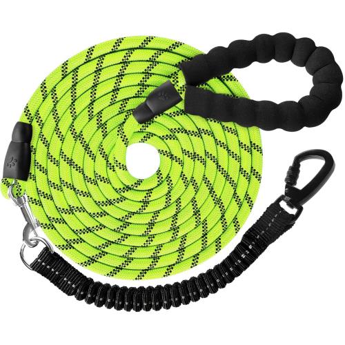 DANOFY 犬 ロングリード 犬用リード 30m - 長い丸ロープ 小型犬 中型犬 大型犬 反射 軽量 丈夫 持ちやすい スポンジハンドル 伸縮リーシュ付き 犬用散歩ひも 訓練用 負担減軽 衝撃吸収 グリーン