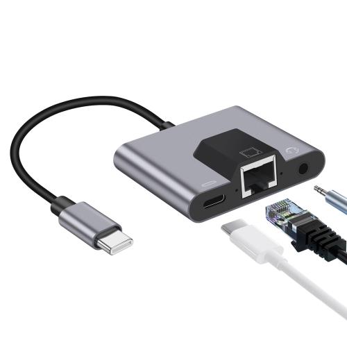 USB-C LAN 有線LANアダプター 3in1イーサネットアダプタPD急速充電+RJ45 100 Mbps+3.5mmイヤホンジャックUSB-C to RJ45 イーサネット Type-C LANイーサネットコンバータ iPhone 15/ MacBok/iPad Pro/Windows/Android/他のタイプC デバイス対応
