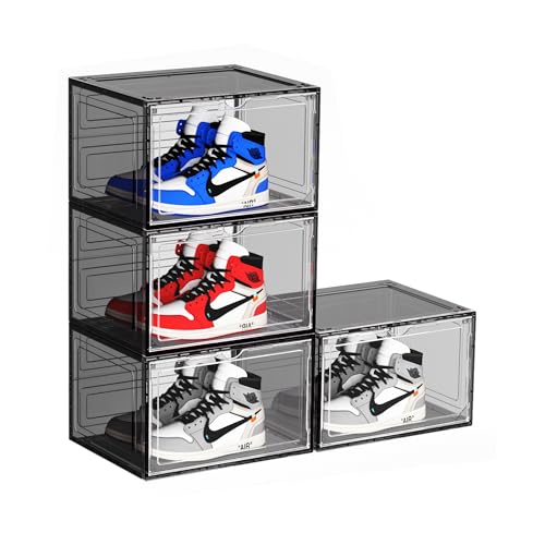 Findbetter シューズボックス 4個セット大容量収納ボックス 磁石開閉扉スニーカーボックス 小物文房具..