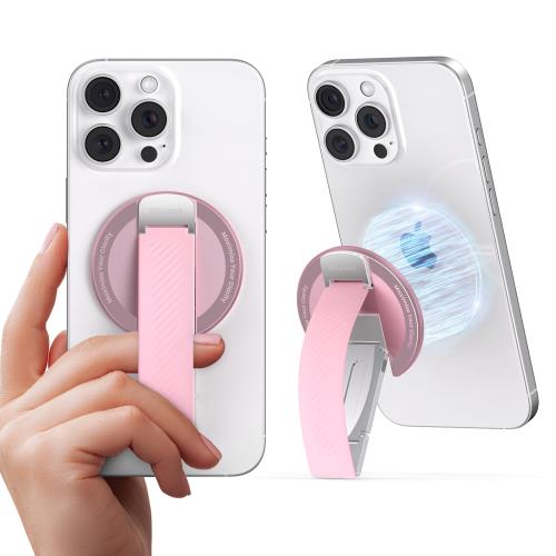 Klearlook スマホリング マグネット 超強磁力 マグセーフ リング 多角度調整で横縦両立 携帯リング 柔らかいシリコンバンドで指に優しい 高級アルミ素材で耐久性 超軽量＆スリムで持ち運び便利 iPhone 16 15 14 13 12 Pro Max Android 全機種対応 (ピンク)