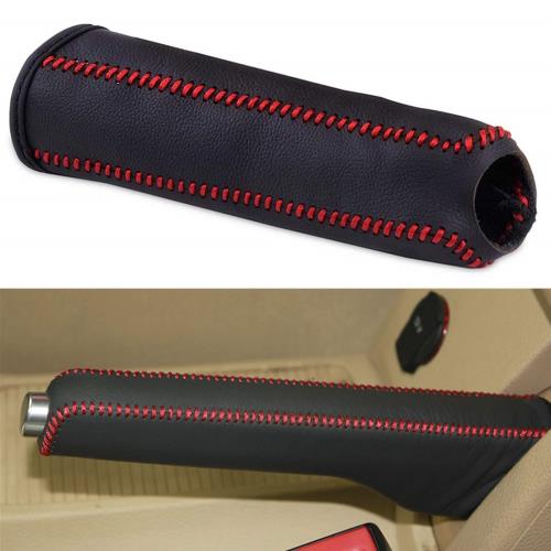 YFFSFDC 本革 サイドブレーキ カバー 汎用 レザーカバー レザー 保護 汚れ防止 上品 高級 取り付け簡単 本皮レザー製 パーキングブレーキ 保護 (赤ステッチ)