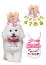 YFFSFDC 犬 誕生日帽子 猫 誕生日帽子 happy birthday バンダナ よだれかけ 数字付き 誕生日帽子 2点セット 蝶ネクタイ スタイ 猫 タオル かわいい唾液タオル 誕生日 帽子 王冠 飾り付け 犬 誕生日グッズ 小型犬 調節可能 記念日 パーティー飾り(ピンク)