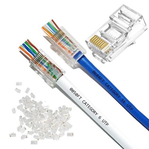 乐天商城 - YFFSFDC RJ45コネクタ CAT6 CAT5E CAT5 LANケーブル用 貫通型 LANコネクタ 配線簡単 爪折れにくい RJ45 モジュラープラグ 8P8C LAN コネクタ 1000Mbps 単線ヨリ線対応 ブレードが金めっき (50個セット)