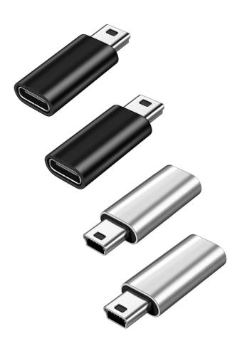 YFFSFDC USB C to ミニUSB 変換アダプタ 4個セット USB C (メス) - Mini USB(オス)アダプター USB Mini Bオスto USB C 変換コネクタ 充電とデータ転送 変換アダプター (ブラック、シルバー)