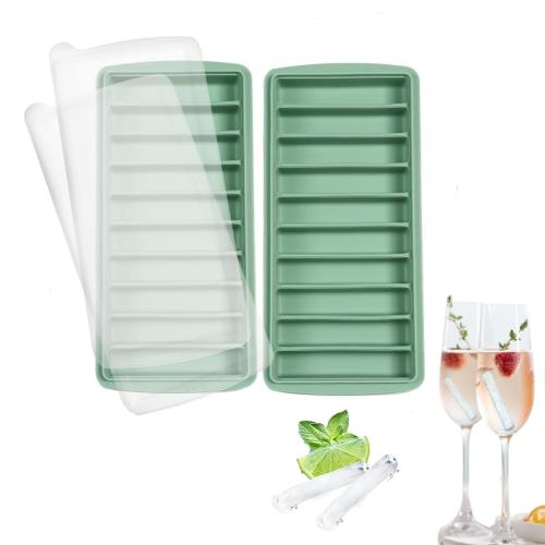 YFFSFDC 製氷皿 スリム アイストレー スタッキング可 シリコン製氷器シリコン製氷機製氷ケースアイスキューブ 氷トレー 小分け ソフト取り出しやすい 蓋付き冷凍保存 耐久性 多用途 DIY (緑2個入り)