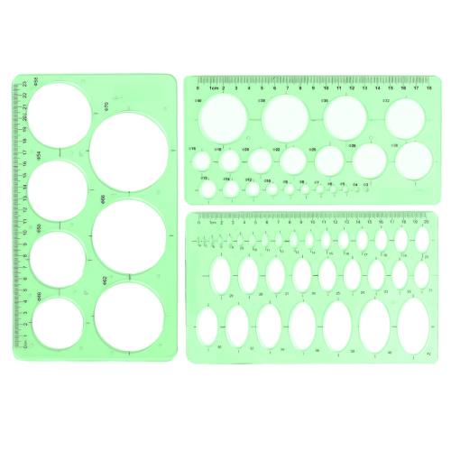 YFFSFDC 定規 円定規 透明 テンプレート 3枚セット 円 楕円 定規 製図 用具 透明幾何図面 計量製図用品..