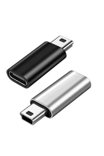 YFFSFDC USB C to ミニUSB 変換アダプタ 2個セット USB C (メス) - Mini USB(オス)アダプター USB Mini Bオスto USB C 変換コネクタ 充電とデータ転送 変換アダプター (ブラック、シルバー)