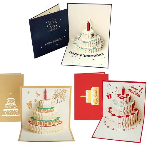 バースデーカード 3枚セット 誕生日カード 3D立体 メッセージカード ポップアップカード グリーティングカード バースデ カード お誕生日 祝い 感謝 封筒付...