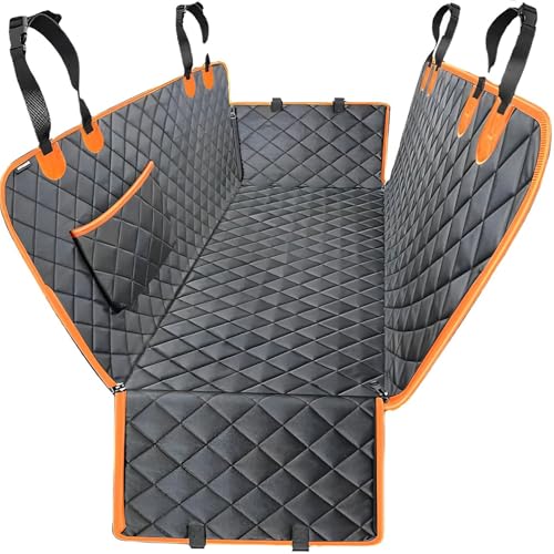 サムコス ペット用 ドライブシート 汎用版 全車種 犬用 車シート カバー 防水 汚れ防止 耐摩 滑り止め 折り畳み式 後部座席 安全ベルト付き 汚れ防止 防水 耐摩 滑り止め 簡単取り付け 折り畳み式 ブラック 135x45x45cm (オレンジの縁です)