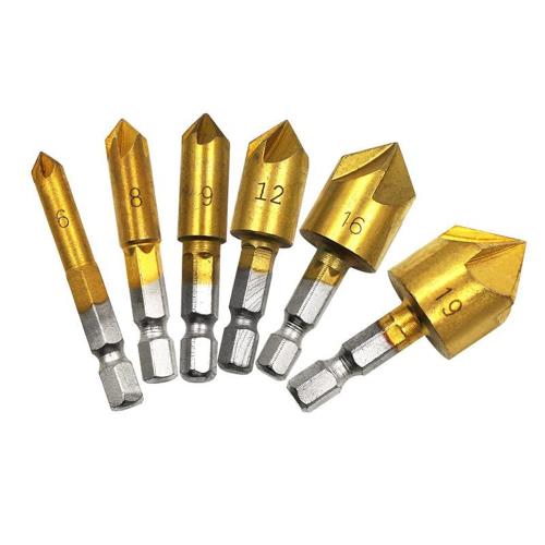 乐天商城 - 皿取り錐ドリル ビット 6～19mm HSS鋼 六角軸 穴あけ工具 下穴錐 座ぐり 面取りカッター チタンコーティング 電動ドリルセット （6本セット）