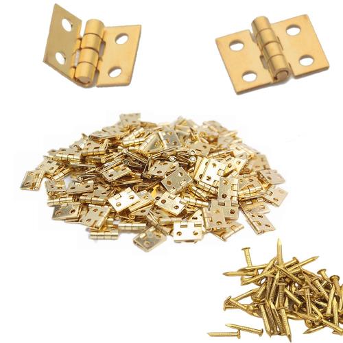 サムコス 平蝶番 8*10mm 50個セット ミニ蝶番 木箱用のヒンジ ヒンジ 金具 ドア用金物 手作り パーツ DIY木工 家具補修 4穴 ネジ付き (ゴールデン)