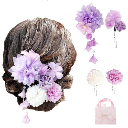 サムコス 髪飾り ヘッドドレス 浴衣 和装 着物 おしゃれ 乙女心 上品精緻 かわいい ドライフラワー ヘアアクセサリー 夏祭り 花火大会 花見 卒業式 成人式 結婚式 七五三 謝恩会 お正月 披露宴 写真摄影 プレゼント ギフトボックス付き
