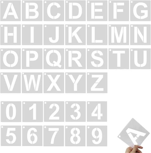 YFFSFDC ステンシルシート 角文字レター アルファベット数字製図看板の作成 描画テンプレート7.5*7.5cm大文字A-Zと0-9 DIY絵画塗装道具繰り...