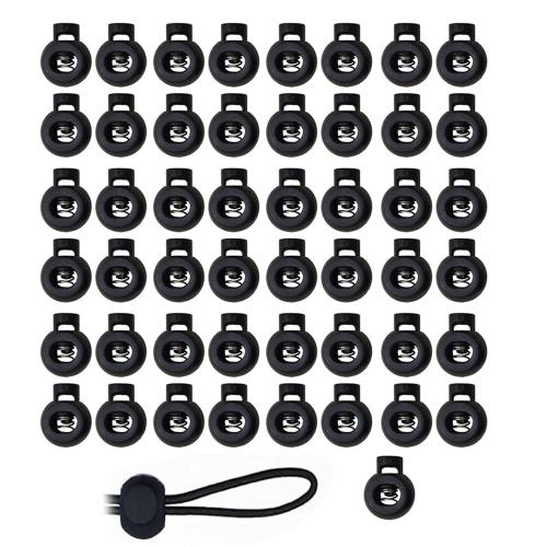サムコス スプリング コードストッパー 50個入り 2つ穴 紐止め 交換 補修用 衣類 リュックサック 運動服など ロープ ストッパー (ブラック)