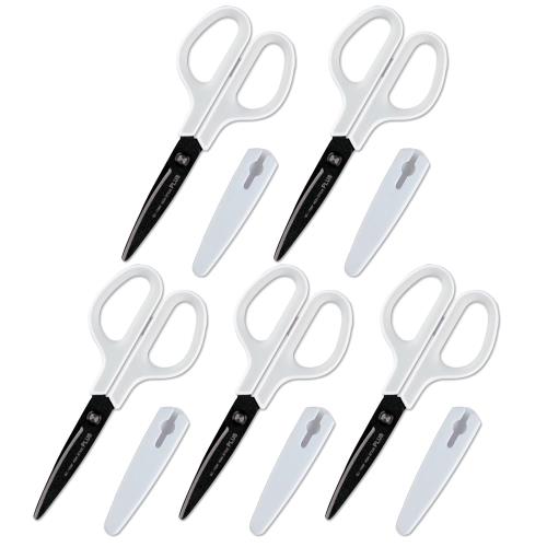 プラス はさみ フィットカットカーブ フッ素コート 5本セット 低反発グリップ 粘着テープ のり ベタつかない 30度 SC-175SF ホワイト/グレー 34...