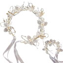 YFFSFDC 髪飾り 花 カチューシャ パール 花飾り リボン 花冠 ヘアアクセサリー 手首の花 手首コサージュ 入学式 卒業式 結婚式 髪飾り 披露宴 和装 写真撮影 女の子 プレゼント 2本セット(ホワイト)