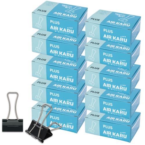 プラス ダブルクリップ エアかる 大 ブラック 100個 (10個入×10箱) 35-506×10