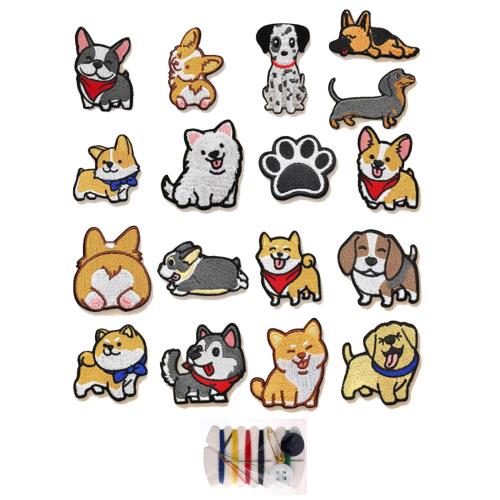 サムコス 刺しゅうパッチ アイロンワッペン 17個入り アニメ動物 刺繍模様 ファッション かわいい ファッション 個性 多種多様なデザイン DIY装飾 パッチ アクセサリー ダウンジャケット ズボン本 ぼうし 衣類 飾り（犬）