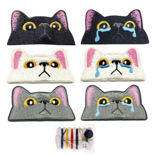 サムコス 刺しゅうパッチ アイロンワッペン かっこいい 刺繍模様 ファッション かわいい ファッション 個性 多種多様なデザイン DIY装飾 パッチ アクセサリー 手帳 ダウンジャケット ズボン本 ぼうし 衣類 飾り (猫の頭*6個)