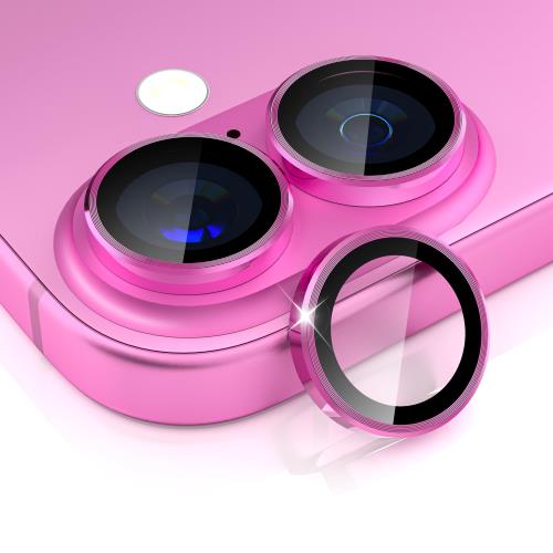 CloudValley カメラフィルム iPhone 16 /iPhone 16 Plus用 カメラ レンズ保護カバー ウルトラHD強化ガラスカメラカバー [ケースフレンドリー] メタル個別レンズスクリーン保護リング,ピンク