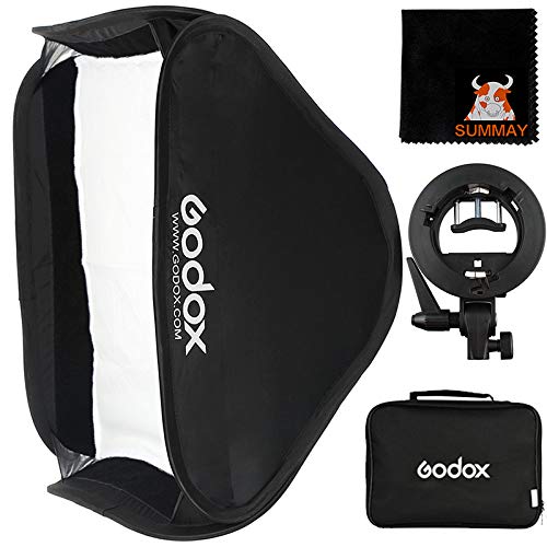 GODOX 40x40cm 折りたたみ ソフトボックス+S型ボーエンズマウントブラケット セット 迅速収納 ボックス LEDビデオライト クリップオン モノブロックストロボ撮影用 スタジオ撮影 ポートレート撮影など適用 [並行輸入品]