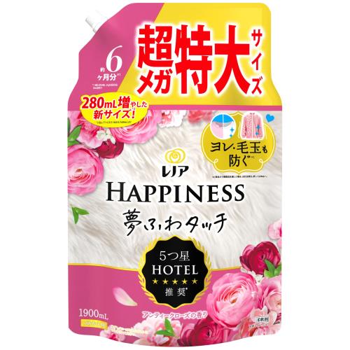 レノア ハピネス 夢ふわタッチ 柔軟剤 アンティークローズ 詰め替え 1,900mL [大容量](4)