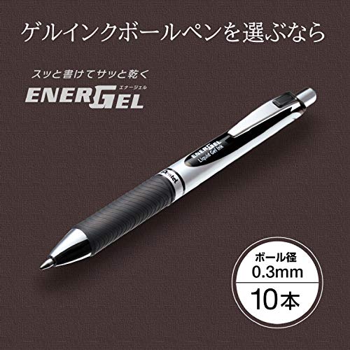 ぺんてる ボールペン ゲルインキ エナージェル ノック式 0.3mm シルバー軸 BLN73-A 黒 10本 fidela-10438455 FIDELA サンプル画像2