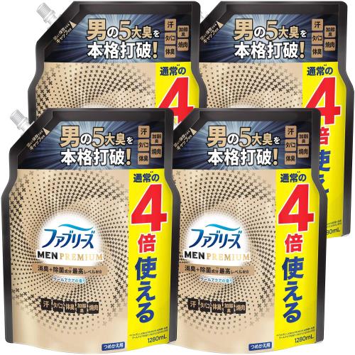 [ケース販売] [大容量] ファブリーズ 消臭スプレー 布用 MEN PREMIUM クールアクア 詰め替え 1,280mL×4袋