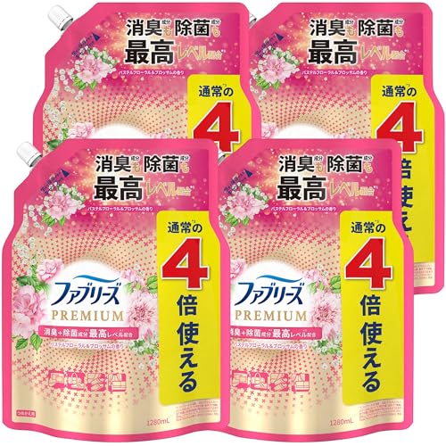 [ケース品] ファブリーズ 消臭スプレー 布用 PREMIUM パステルフローラル＆ブロッサム 詰め替え 4回分 1,280mL×4袋(4)