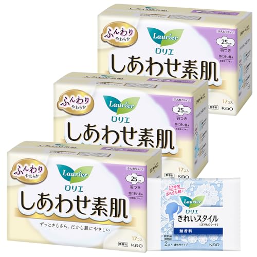 ロリエ しあわせ素肌 特に多い昼用 羽つき 25cm 17コ入 ×3セット+おまけ付き ロリエ しあわせ素肌 特に多い昼用 羽つき 25cm 17コ入 ×3セット+おまけ付き