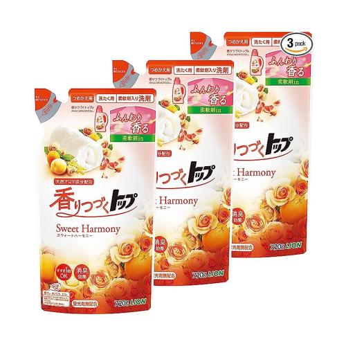 香りつづくトップ スウィートハーモニー 蛍光剤無配合 柔軟剤入り洗濯洗剤 液体 詰め替え 720g (720, 3, 個)