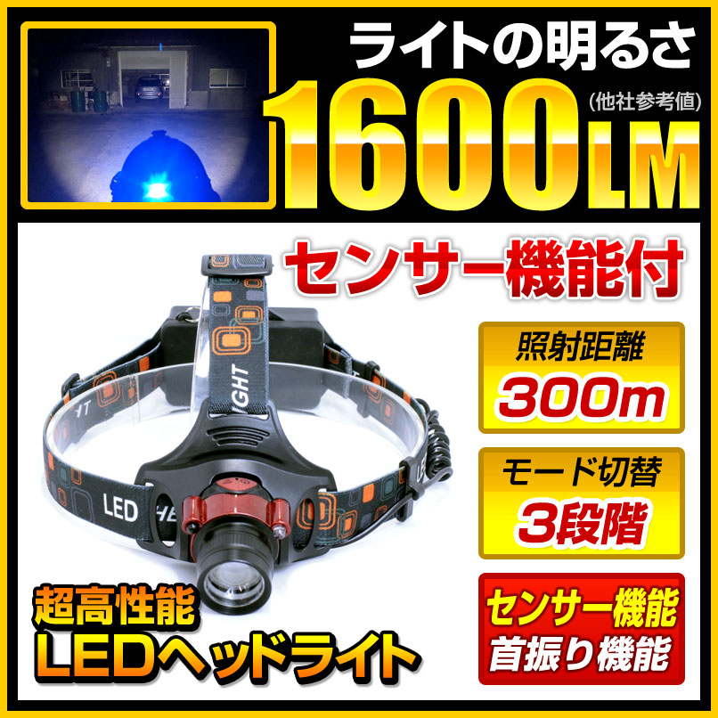 【セット品】 強力 LED ヘッドライト fl-sh023 センサー機能 1600ルーメン 3モード切替 スライドズーム機能通販格安セール情報 楽天 通販