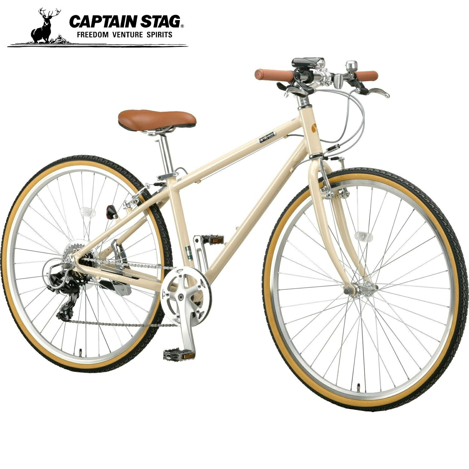 ツートンタイヤを採用したオシャレなクロスバイク製品サイズ:(約)173×58×100cmホイールサイズ: 700Cタイヤサイズ:700×35Cフレームサイズ:約430mm製品重量:(約)12.4kg材質:アルミ仕様:ボトル台座、アルミチェーンホイール＆ガード、SHIMANOメガレンジ適正身長:160～180cm原産国:中国サドル地上高:(約)85～95cm変速数:外装7段納品形態:ペダル、ハンドルバーが外れた状態でのお届けとなります。(簡易工具付き)ご注意:本製品はお客様ご自身で組み立てやブレーキ、変速等の調整を行う「お客様組立商品」となります。組み立てサポートは行っておりません。レンタル等による貸出、オークション等による販売や中古販売、及び譲渡によって発生した故障・破損・損害・事故などにつきましては一切責任を負いかねますので予めご了承ください。※画像はカラー違いのものを含みます。【商品の発送について】こちらの商品は、ご注文いただいてからメーカーへ取り寄せとなります。そのため、商品のお届けまでに1週間～10日ほどお時間をいただきます。あらかじめご了承ください。また、メーカーの在庫状況によっては、在庫切れのためご注文をキャンセルさせていただく場合がございます。なお、営業所止め、または店舗・事業所へのお届けの場合は、メーカーからの直送が可能です。その場合、5日ほどでのお届けとなります。メーカー直送をご希望の場合は、ご注文の際に「メーカー直送希望」など一言添えていただけますと幸いです。 5【 取り寄せ商品 】CAPTAIN STAG ( キャプテンスタッグ ) ル・ショワ7007アルミクロス クロスバイク 自転車 700C 700×35C 外装7段変速 シマノ SHIMANO アルミフレーム Mサイズ ラテ BAA 自転車協会認証 通勤 通学 街乗り サイクリング スポーツサイクル YG-1583 CAPTAIN STAG キャプテンスタッグ ル・ショワ7007アルミクロス クロスバイク 自転車 700C 700×35C 外装7段変速 シマノ SHIMANO アルミフレーム Mサイズ ラテ ツートンタイヤを採用したオシャレなクロスバイク製品サイズ:(約)173×58×100cmホイールサイズ: 700Cタイヤサイズ:700×35Cフレームサイズ:約430mm製品重量:(約)12.4kg材質:アルミ仕様:ボトル台座、アルミチェーンホイール＆ガード、SHIMANOメガレンジ適正身長:160～180cm原産国:中国サドル地上高:(約)85～95cm変速数:外装7段納品形態:ペダル、ハンドルバーが外れた状態でのお届けとなります。(簡易工具付き)ご注意:本製品はお客様ご自身で組み立てやブレーキ、変速等の調整を行う「お客様組立商品」となります。組み立てサポートは行っておりません。レンタル等による貸出、オークション等による販売や中古販売、及び譲渡によって発生した故障・破損・損害・事故などにつきましては一切責任を負いかねますので予めご了承ください。※画像はカラー違いのものを含みます。【商品の発送について】こちらの商品は、ご注文いただいてからメーカーへ取り寄せとなります。そのため、商品のお届けまでに1週間～10日ほどお時間をいただきます。あらかじめご了承ください。また、メーカーの在庫状況によっては、在庫切れのためご注文をキャンセルさせていただく場合がございます。なお、営業所止め、または店舗・事業所へのお届けの場合は、メーカーからの直送が可能です。その場合、5日ほどでのお届けとなります。メーカー直送をご希望の場合は、ご注文の際に「メーカー直送希望」など一言添えていただけますと幸いです。 5