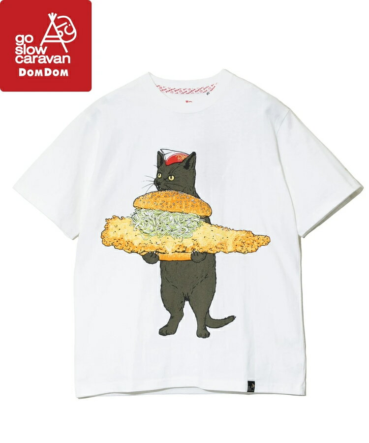 go slow caravan ( ゴースローキャラバン ) 【 DOMDOM×GSC 】 びたびたバターフィッシュ猫TEE MENS | メンズ | トップス | ドムドムハンバーガー | コラボ | シャツ | Tシャツ | ホワイト | 341962 | カジュアル | 夏服 | 半袖