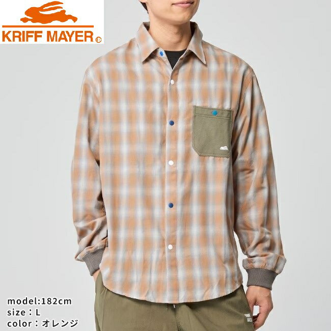 乐天商城 - KRIFF MAYER ( クリフメイヤー ) 袖リブハッピーシャツ | MENS | 2536301 | 長袖シャツ | 長袖 | ウェア | メンズ | 春 | ストライプ | チェック | トップス | インナー | アウトドア | お出かけ | 胸ポケット | くりふめいやー | カジュアル