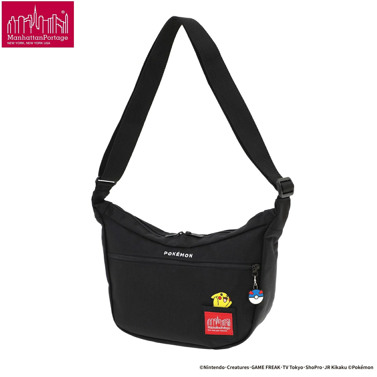 Manhattan Portage ( マンハッタンポーテージ ) DUET SHOULDER BAG ポケモン 25 | ポケモン | バッグ | カバン | かばん | ショルダーバッグ | ブラック | シンプル | MP2409PKMN25 | チャーム | 刺繍 | まんはったんぽーてーじ