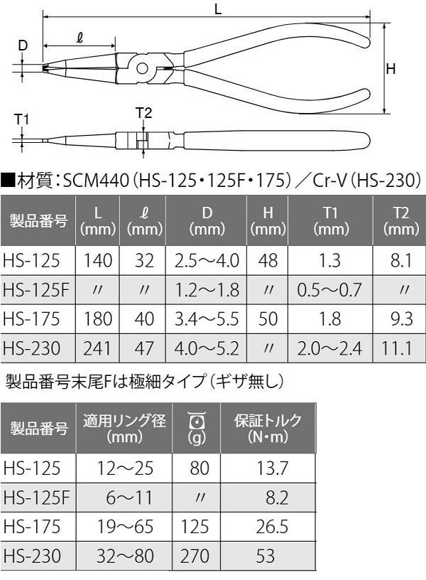 プライヤ 工具 TOP HS-230 スナップリングプライヤ ホール用ストレート(穴用直爪) 【TOP】【36CE】 3