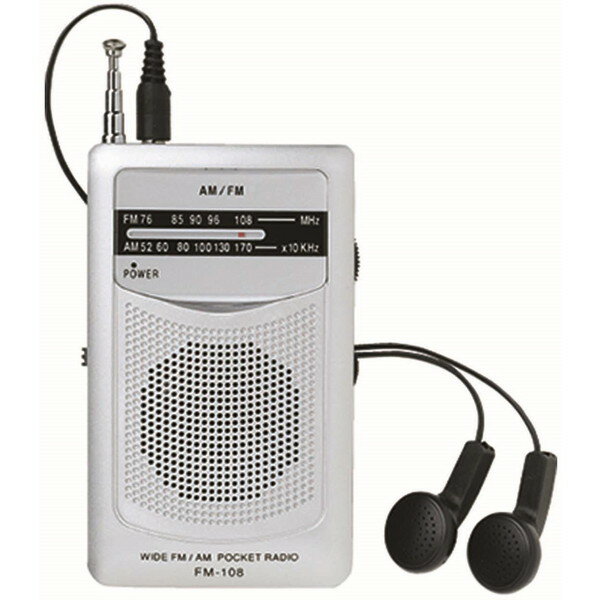 ラジオ コンパクト ポケットサイズ FM-108 ワイドFM機能搭載 AM・FMポケットラジオ (スピーカー付) 【K..