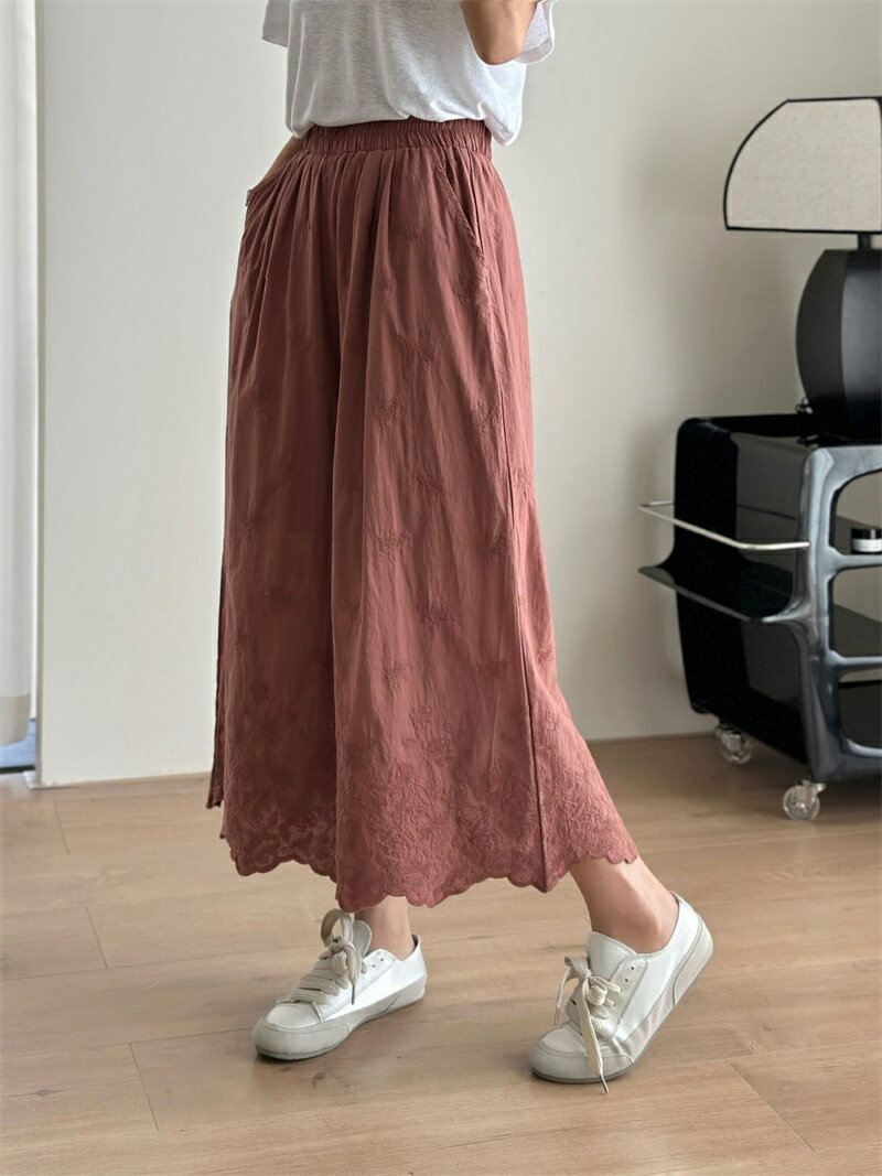 ワイド パンツ ロング レディース 綿100 ワイドパンツ 七分丈 ロングパンツ ガウチ...