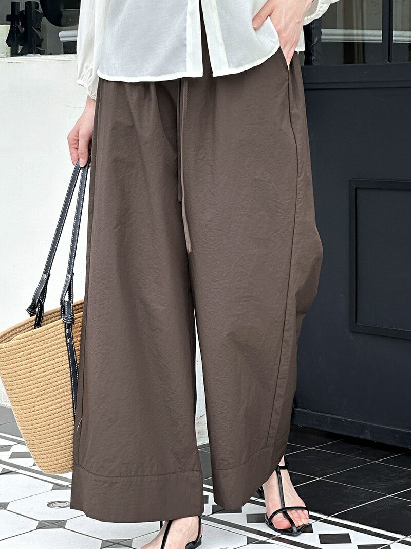 ワイドパンツ レディース ガウチョパンツ 大きいサイズ ゆったり 体型カバー カーブ パンツ コクーンパンツ イージー ウェストゴム ボトムス サーカスパンツ サルエルパンツ ワイド ポケット付き カジュアルパンツ 大人 落ち感 涼しい リラックス