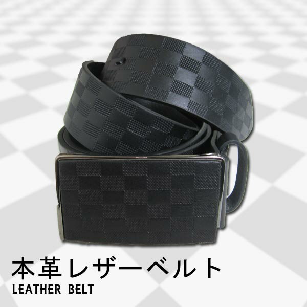 BLACK LEATHER BELT ブラックレザーベルト 格子柄 本革/黒 メンズ ファッション あす楽 アメカジ ストリート ルード スケート