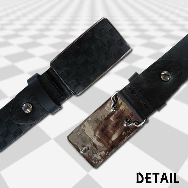 BLACK LEATHER BELT ブラックレザーベルト 格子柄 本革/黒 メンズ ファッション あす楽 アメカジ ストリート ルード スケート