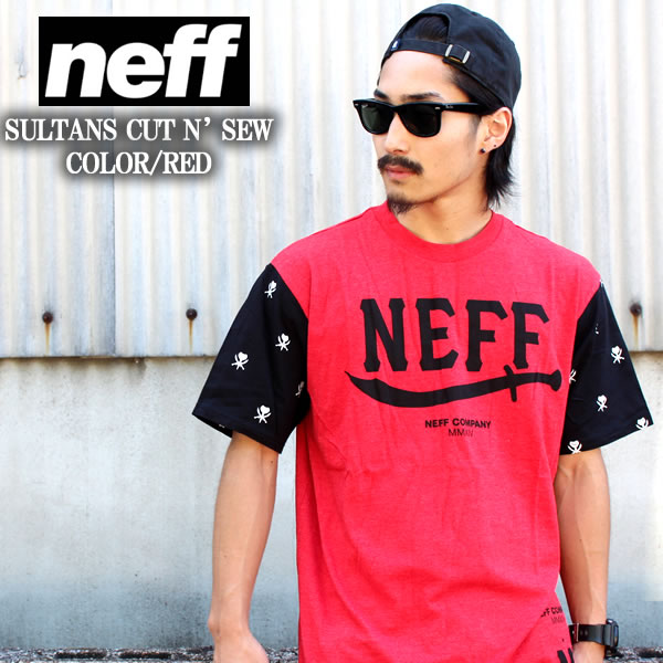 neff / ネフ 半袖Tシャツ SULTANS CUT N' SEW / レッド ss14307 赤 サーフ 西海岸 カリフォルニア スノーボード Tシャツ U.S直輸入 メンズ ファッション あす楽 即日発送 アメカジ ストリート ルード スケート スケーター 春 夏 トップス ツートーン