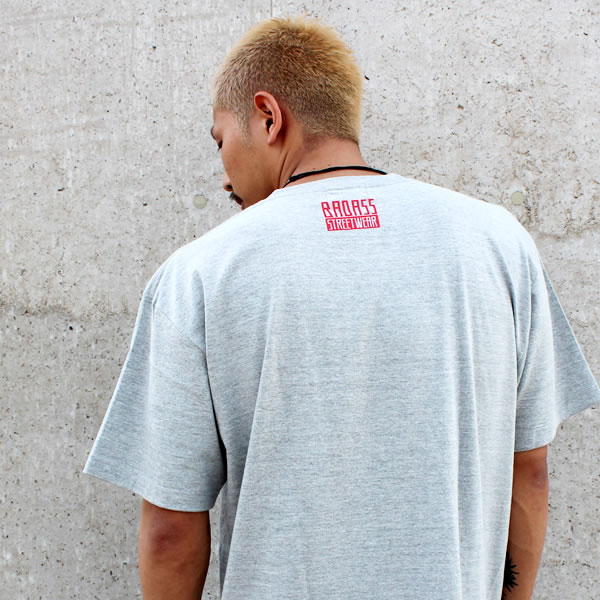 BADASS 5BOX バダス 半袖 Tシャツ グレー×レッド 灰 赤 メンズ レディース ファッション ストリート B系 スケート BADASS STREET WEAR オシャレ ダンス 衣装 キッズ 大きいサイズ トップス 服 スポーツ アウトドア SKATE SPORTS ロゴ 春 夏 ヒップホップ HIPHOP