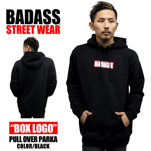 待望の再入荷！！BADASS バダス BOX LOGO ボックスロゴ スウェット メンズ ビックサイズ パーカー ブラックメンズファッション トップス アウター大 小 メンズ 冬物 秋物 裏起毛 スウェットプリント 無地 フード あす楽