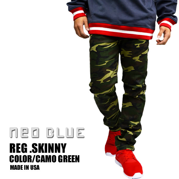 残りわずか！！ NEOBLUE ネオブルー スキニージーンズ SKINNY JEANS CAMO #428 MADE IN USA グリーンカモジーンズ ネオブルー デニムパンツ ジーンズ メンズ アメカジ ブランド スリム 細身 ストレート ジーンズ スキニージーンズ