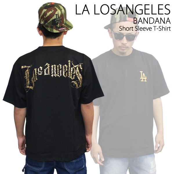 LA エルエー エルエーロザンゼルス 半袖Tシャツ BANDANA 黒×金 西海岸 HIPHOP ヒップホップ あす楽 セットアップ BIGSIZE ビッグサイズ 大きいサイズ えるえー junksite メンズ ファッション あす楽 アメカジ ストリート ルード スケート