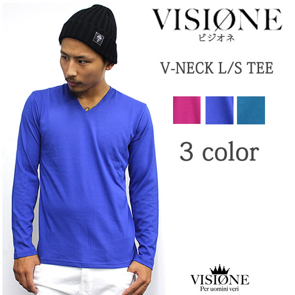 VISIONE/ビジオネVネック 長袖Tシャツ 3Color カラー メンズ ファッション あす楽 アメカジ ストリート ルード スケート