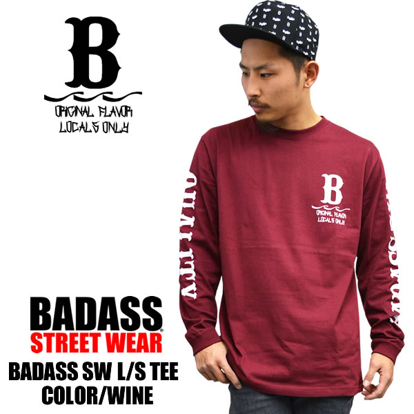 待望の再入荷！！BADASS バダス 長袖Tシャツ BADASS SW LONG SLEEVE バダスエスダブリュ ワイン×ホワイトオリジナル.ボックスロゴ.新作.人気.限定.ストリート.スケート.コラボ.ダブルネーム