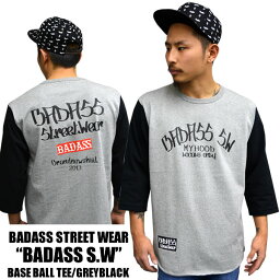 BADASS バダス 7分袖Tシャツ BASEBALL TEE ベースボールTシャツ グレー×ブラックオリジナル.ボックスロゴ.新作.人気.限定.ストリート.スケート.コラボ.ダブルネーム